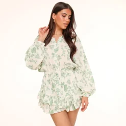 Olivia & Kate Army Green Flower Printed-Playsuit Fashion