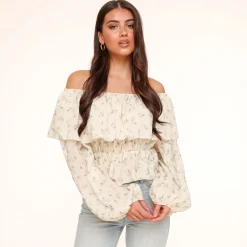 Olivia & Kate Army Green Flowers Off Shoulder -Top Store