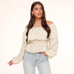 Olivia & Kate Army Green Flowers Off Shoulder -Top Store
