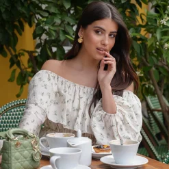 Olivia & Kate Army Green Flowers Off Shoulder -Top Store