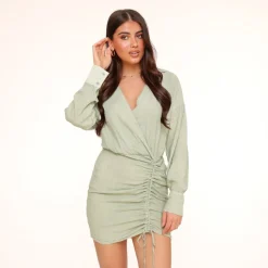 Olivia & Kate Army Green Linen Draped-Dress Best