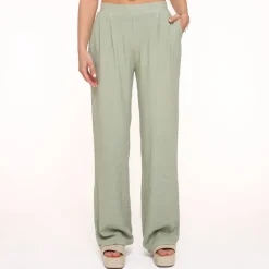 Olivia & Kate Army Green Linen-Pants Sale