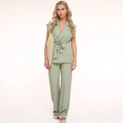 Olivia & Kate Army Green Linen-Pants Sale