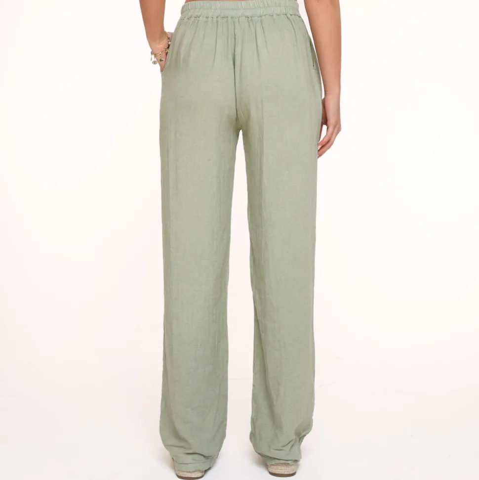Olivia & Kate Army Green Linen-Pants Sale