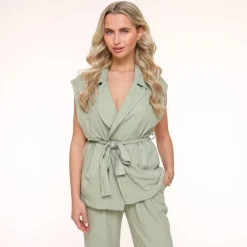 Olivia & Kate Army Green Oversized Linen-Gilet Clearance