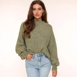 Olivia & Kate Army Green Wool Knitted-Sweater Discount