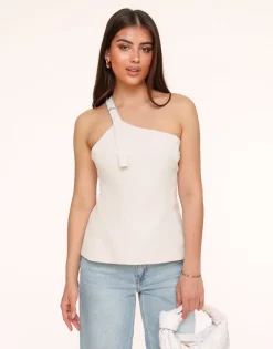 Olivia & Kate Beige Asymmetric Open Back-Top New