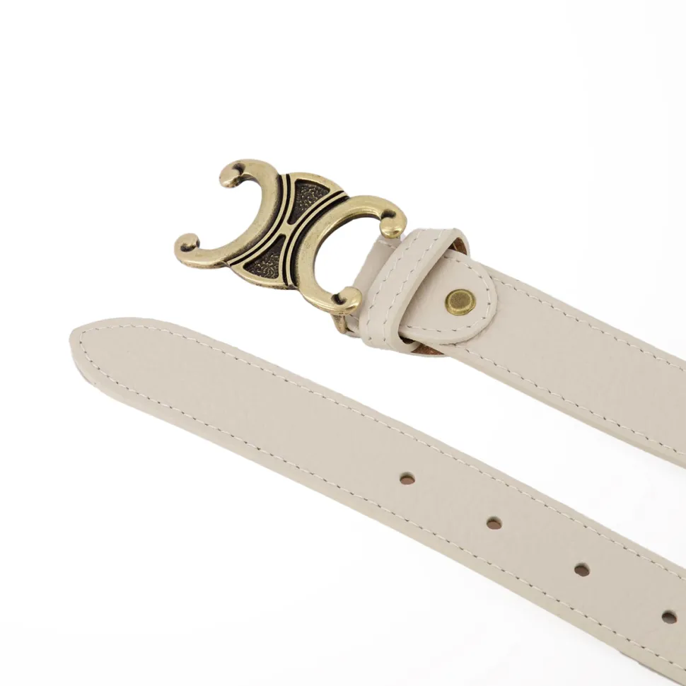Olivia & Kate Beige Detailed Golden Buckle-Belt Flash Sale