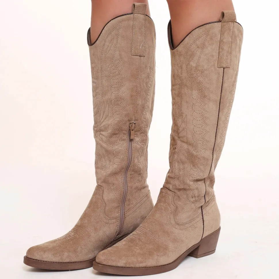 Olivia & Kate Beige High Suede Cowboy-Boots Outlet