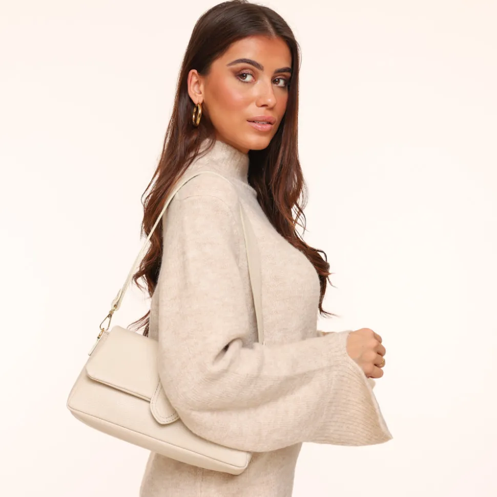 Olivia & Kate Beige Leather Horizontal Puffy-Bag Hot