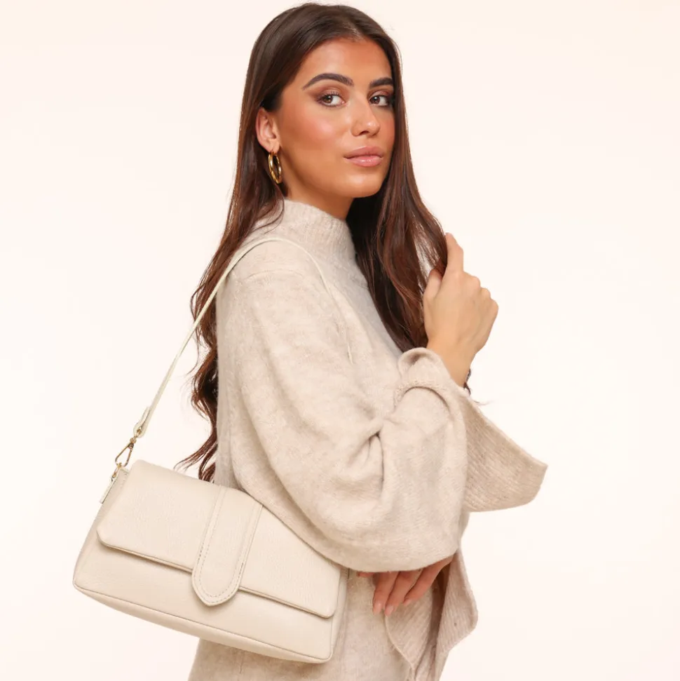 Olivia & Kate Beige Leather Horizontal Puffy-Bag Hot