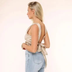 Olivia & Kate Beige Satin Open Back-Top Online