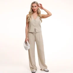 Olivia & Kate Beige Tall Linen-Pants Discount