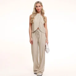 Olivia & Kate Beige Tall Linen-Pants Discount