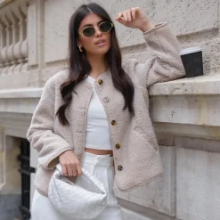 Olivia & Kate Beige Teddy-Jacket Best Sale