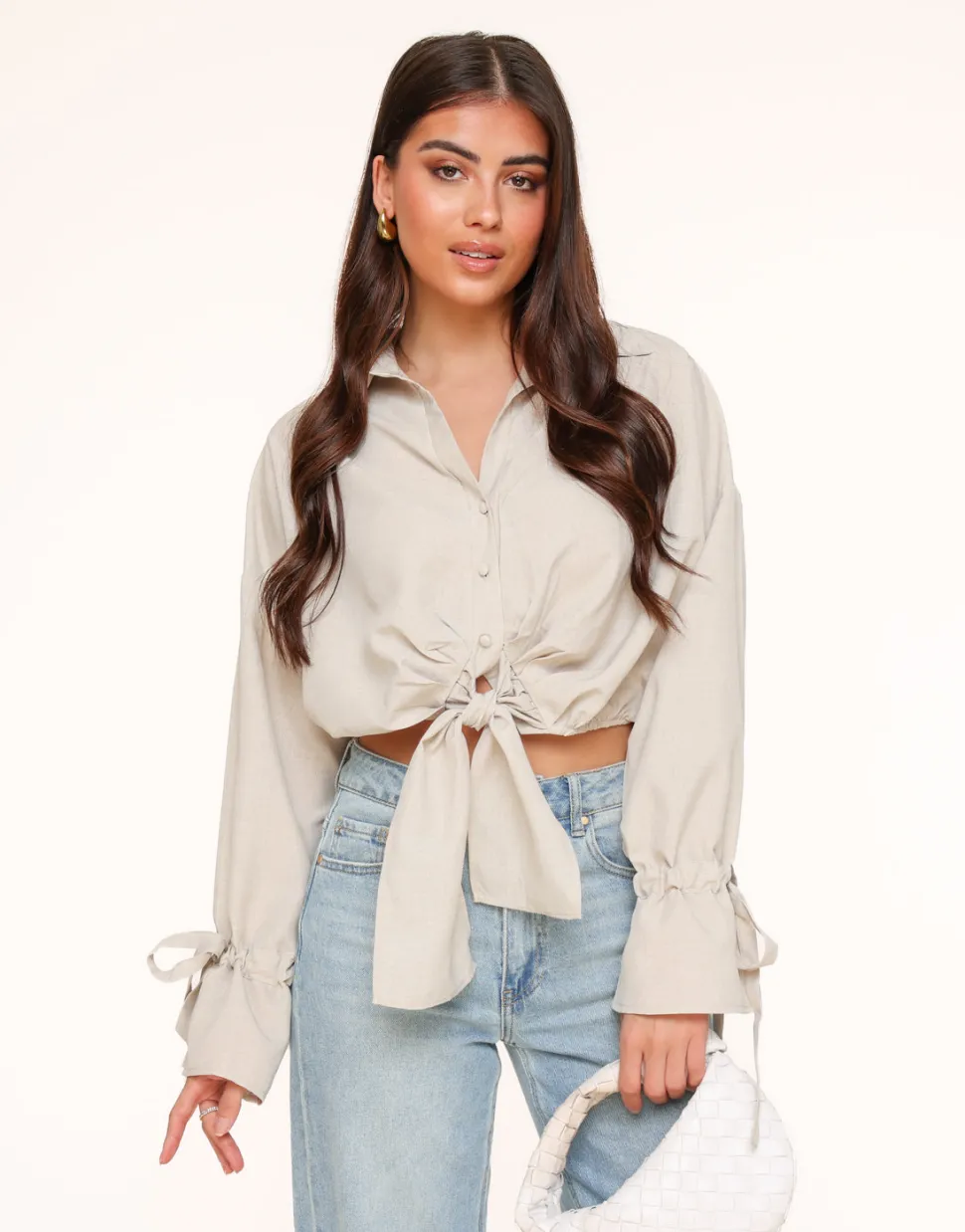 Olivia & Kate Beige Tied Cropped-Blouse New
