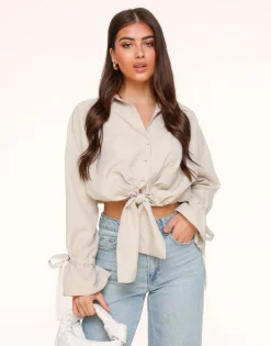 Olivia & Kate Beige Tied Cropped-Blouse New