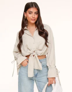 Olivia & Kate Beige Tied Cropped-Blouse New