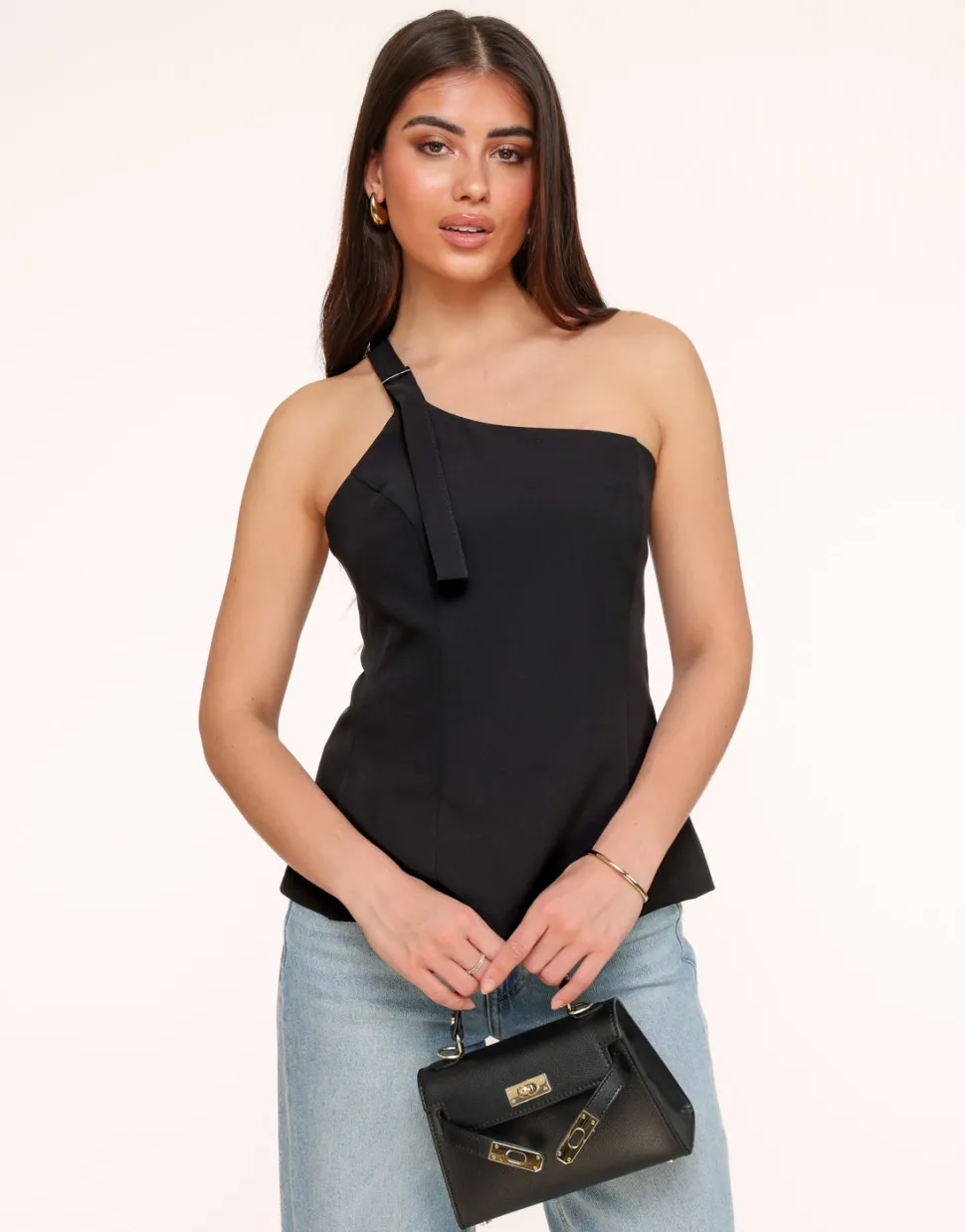 Olivia & Kate Black Asymmetric Open Back-Top Online