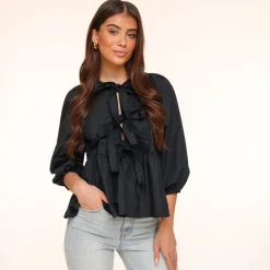 Olivia & Kate Black Bow Ties 3/4 Sleeves-Blouse Store