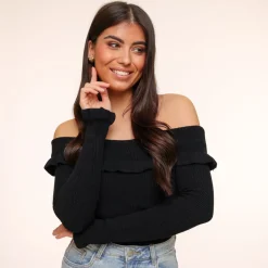 Olivia & Kate Black Elastic Ruffel Off Shoulder-Top Best Sale