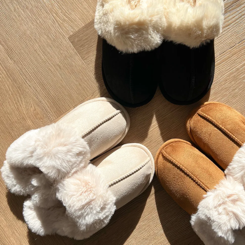 Olivia & Kate Black Fluffy-Slippers Flash Sale