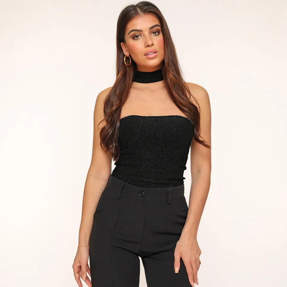 Olivia & Kate Black Glitter Choker-Top Online
