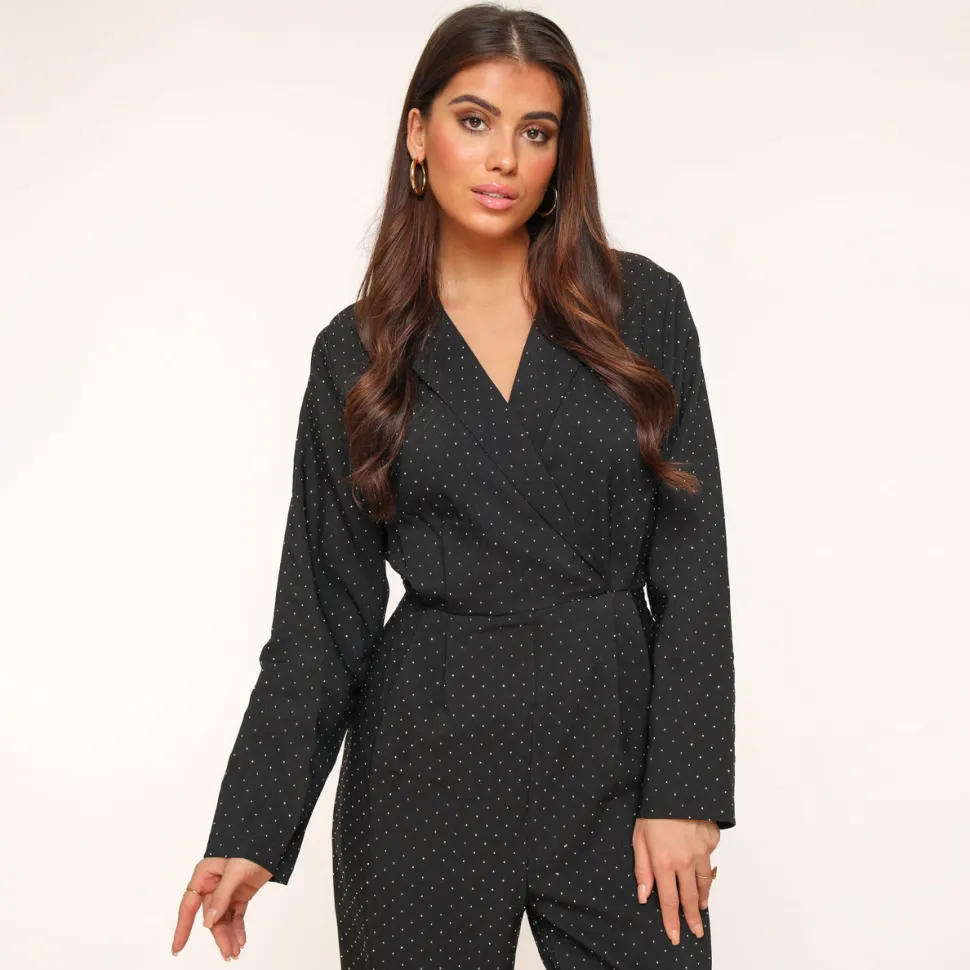Olivia & Kate Black Glitter Stones Long Sleeves-Jumpsuit Shop