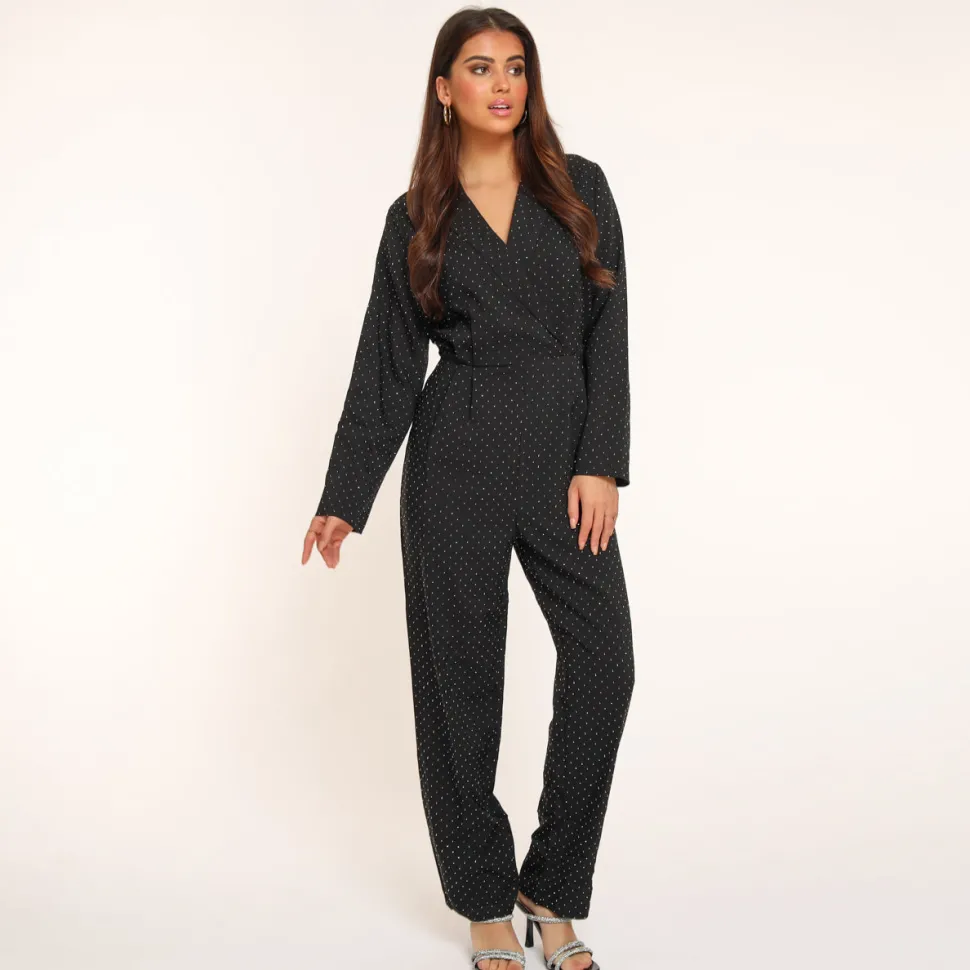 Olivia & Kate Black Glitter Stones Long Sleeves-Jumpsuit Shop