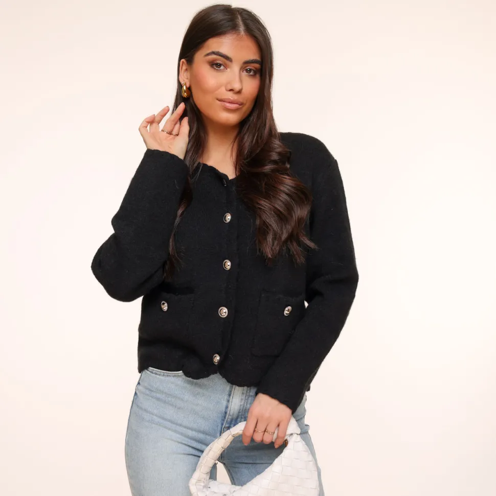 Olivia & Kate Black Golden Buttons Details Ls-Cardigan Clearance