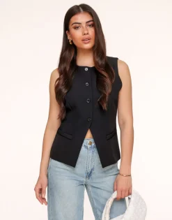 Olivia & Kate Black High Buttons-Gilet Cheap