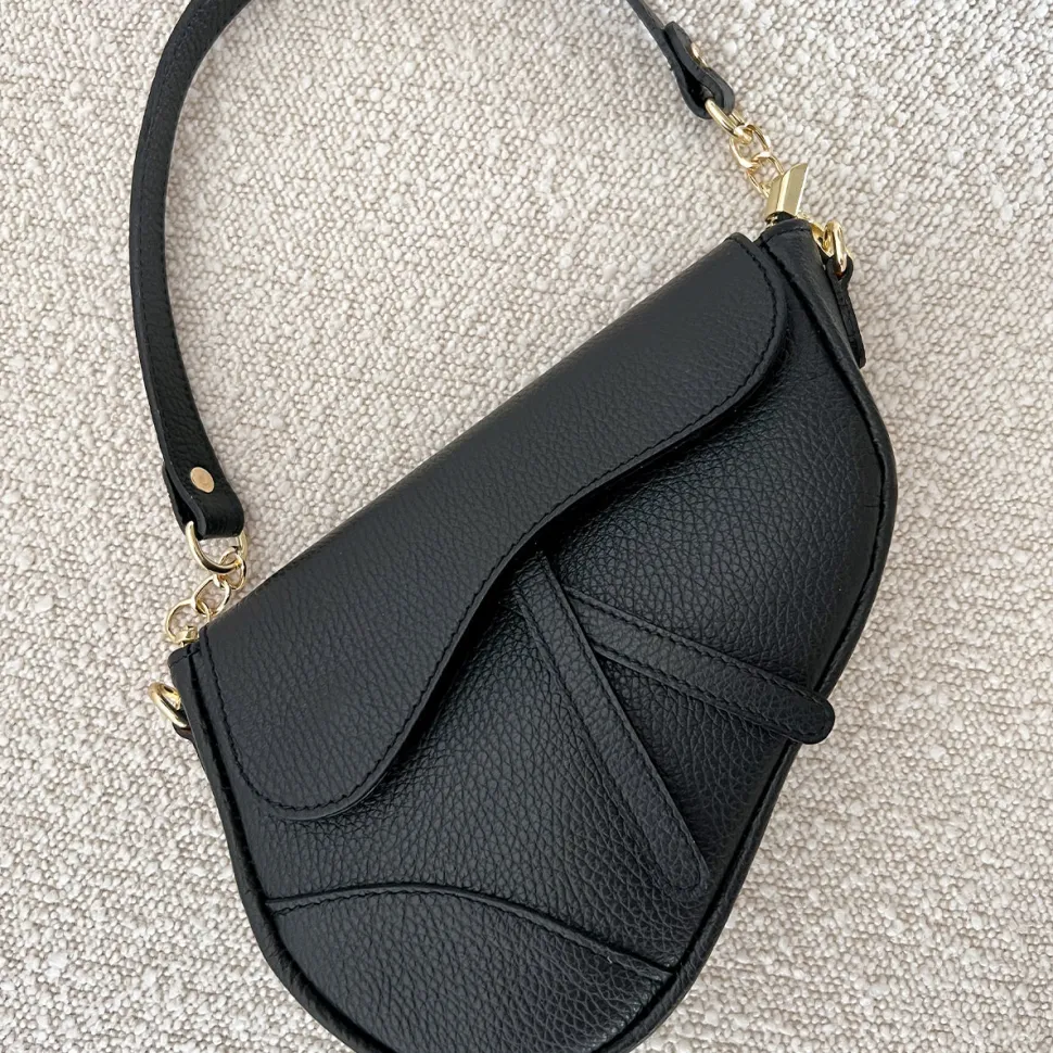 Olivia & Kate Black Leather Saddle-Bag Fashion