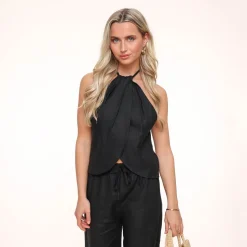 Olivia & Kate Black Linen Halter-Top Fashion