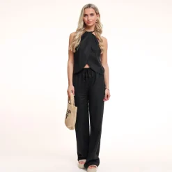 Olivia & Kate Black Linen Halter-Top Fashion