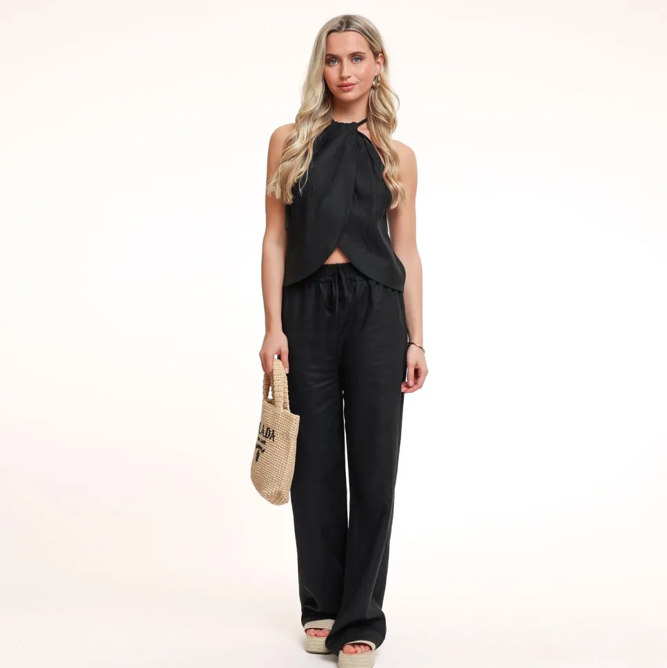 Olivia & Kate Black Linen Halter-Top Fashion