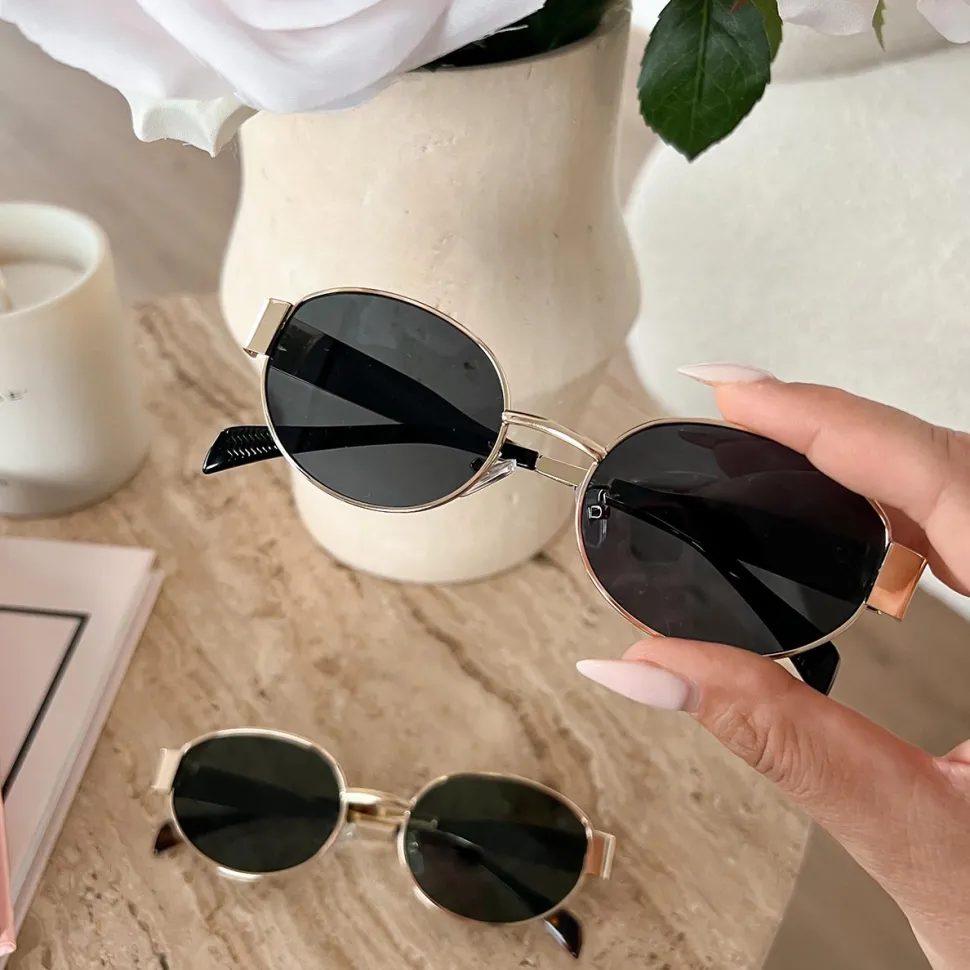 Olivia & Kate Black Oval Gold Frame-Sunglasses Flash Sale