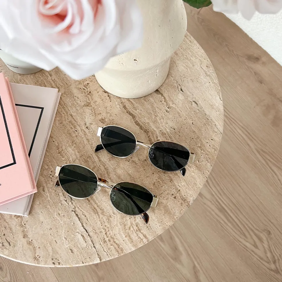 Olivia & Kate Black Oval Gold Frame-Sunglasses Flash Sale
