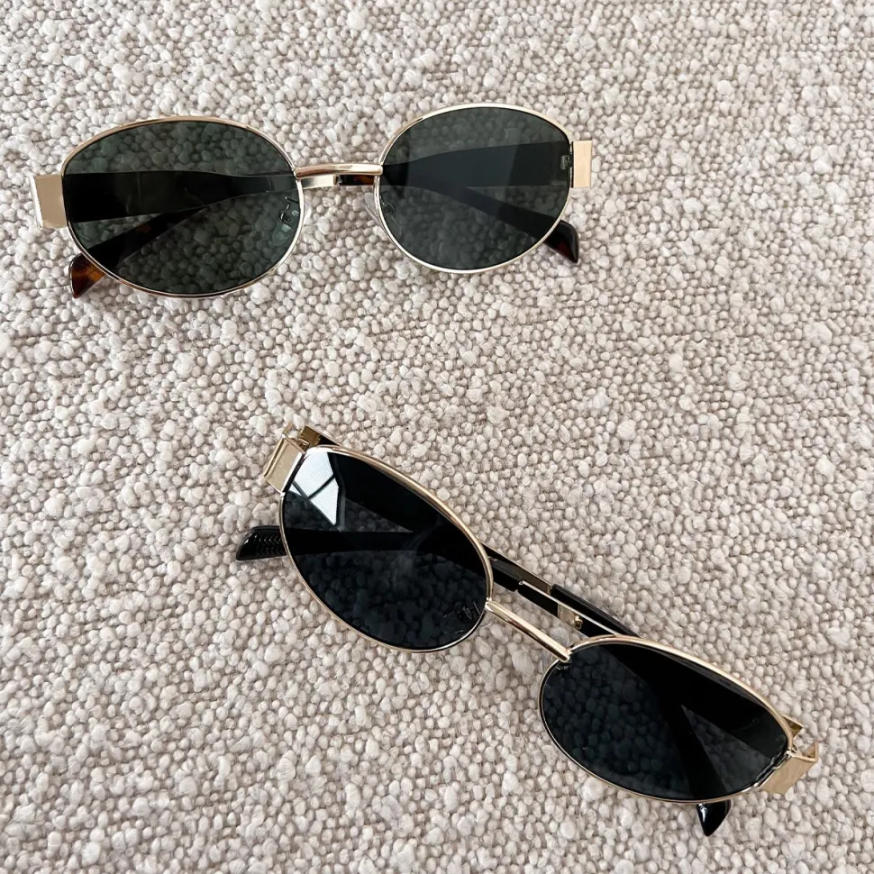 Olivia & Kate Black Oval Gold Frame-Sunglasses Flash Sale