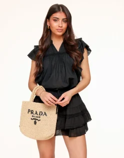 Olivia & Kate Black Ruffle Detail-Top Fashion
