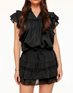 Olivia & Kate Black Ruffle Detail-Top Fashion