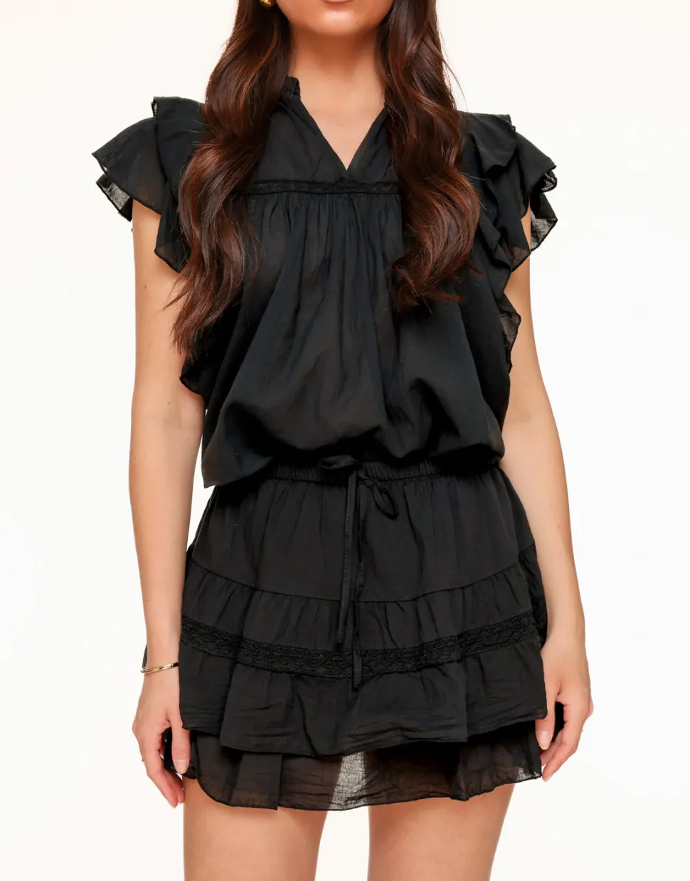 Olivia & Kate Black Ruffle Detail-Top Fashion