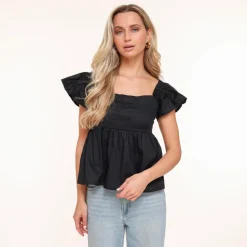 Olivia & Kate Black Ruffles Ss Sleeves-Top Discount