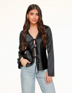 Olivia & Kate Black Satin Bow Ties-Top Best
