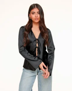 Olivia & Kate Black Satin Bow Ties-Top Best