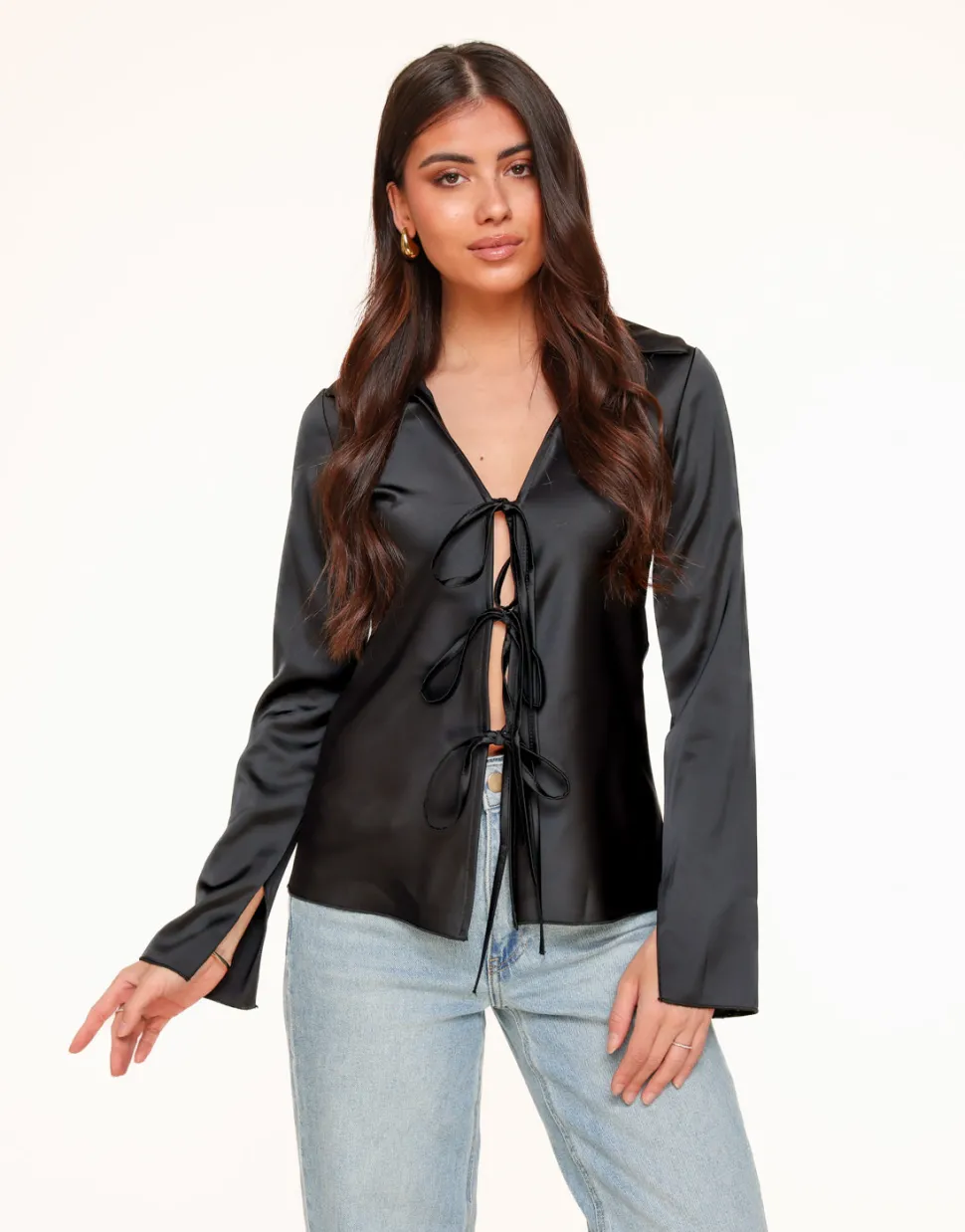 Olivia & Kate Black Satin Bow Ties-Top Best