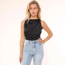 Olivia & Kate Black Satin Open Back-Top Fashion