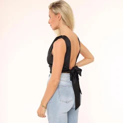 Olivia & Kate Black Satin Open Back-Top Fashion