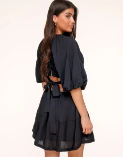 Olivia & Kate Black Short Puff Sleeves Tie Back-Dress Sale