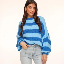 Olivia & Kate Blue Striped Knitted Ls-Sweater Flash Sale