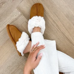 Olivia & Kate Camel Fluffy-Slippers Shop
